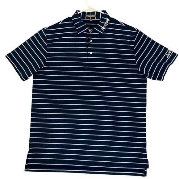 Peter Millar Summer Comfort Polo Men L Blue Striped Golf Tournament Barbasol - Picture 1 of 13